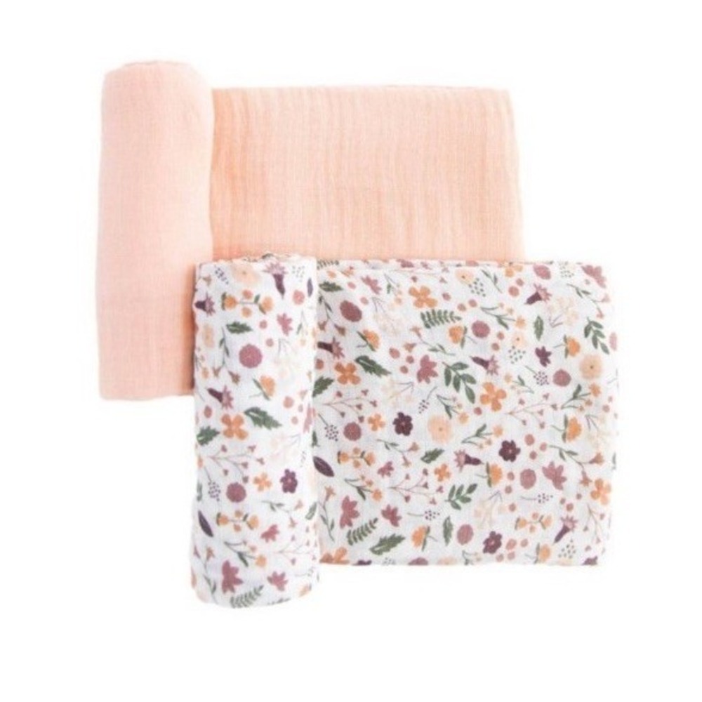 Red Rovr 2-pack Organic Cotton Muslin Swaddle‎ Blankets Mauve Meadow Botanical